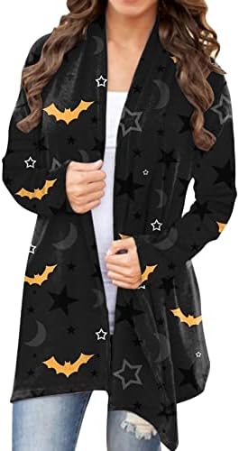 Női Halloween Kardigán Tökfej Macska Nyomtatás Hosszú Ujjú Nyissa ki az Elülső Plus Size Felső Pulóver Kabát Kardigán Női