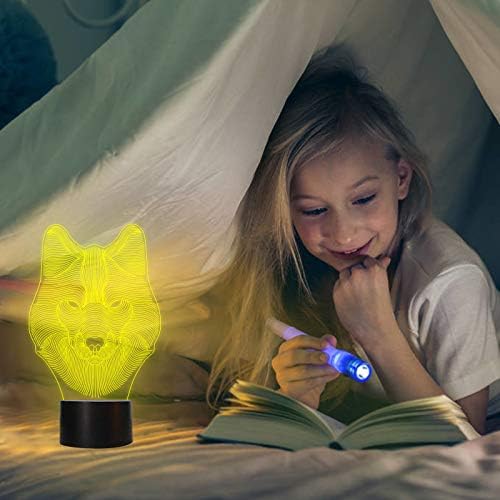 Bagvhandbagro Farkas 3D Lámpák, Farkas Éjszakai Fény, 7 LED Színek Módosítása Világítás, Érintse meg az USB Töltés Asztal