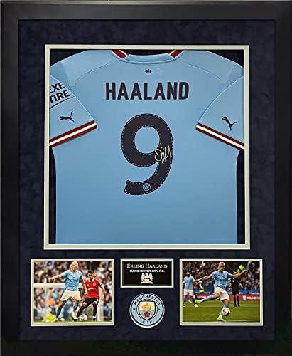 Erling Haaland Autogramot Jersey-I Manchester City 32×40 - Dedikált Foci Mezek