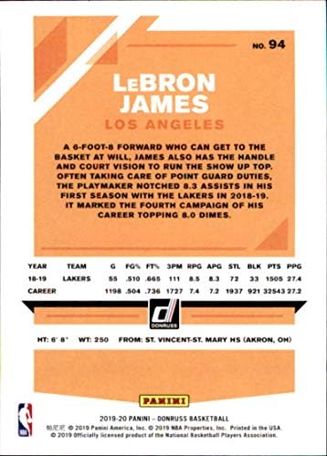 2019-20 Donruss 94 LeBron James NM-MT Los Angeles Lakers Kosárlabda