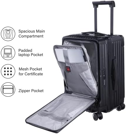 S Egyesülnek Csillagos 20 Inch Tovább Poggyász Első Laptop Zseb, Könnyű, kemény héjú ABS+PC+Alumínium Keret Bőröndöt TSA