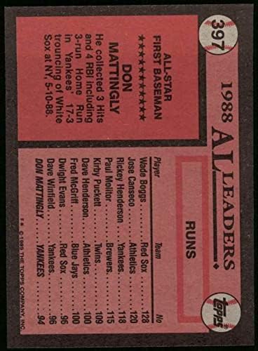 1989 Topps 397 All-Star Ne Mattingly New York Yankees (Baseball Kártya) NM/MT Yankees