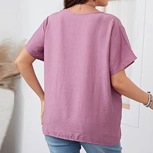 Nyári Plus Size Tshirts a Nők Legénység Nyak Rövid Ujjú Laza Fit Kényelmes Maximum Gombot Dekoráció Grafikai Alkalmi Blúzok