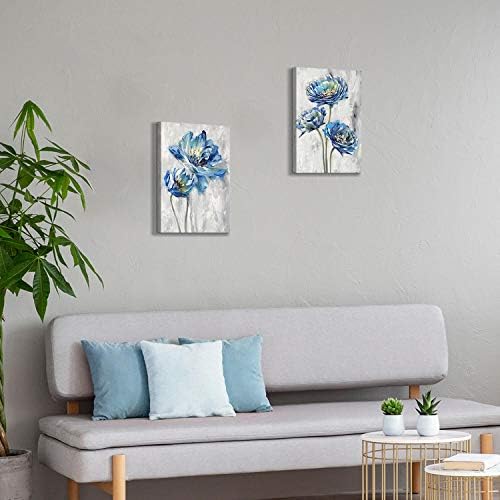 TAR TAR STÚDIÓ Kék Virág Grafika Vászon Kép: Virág Festmény Bloom Wall Art Print Vászon Étkező (12W x 16H x 2 DB, Több Méretben/Anyag)