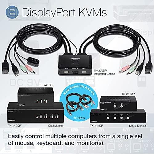 TRENDnet 6 ft. Display Port, USB, Audio KVM Kábel Szett, Kompatibilis w/ TK-240DP KVM Switch, DisplayPort 1.2, USB Egér/Billentyűzet,