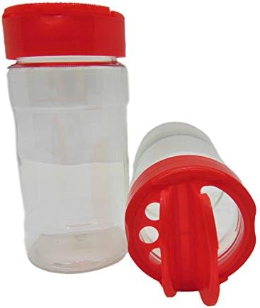 Nagy 8 OZ Átlátszó Műanyag Fűszer Tartály Üveg Üveg Piros Sapka - Készlet 2 - Flap Kupakkal Öntsünk, majd Alakváltó Shaker.