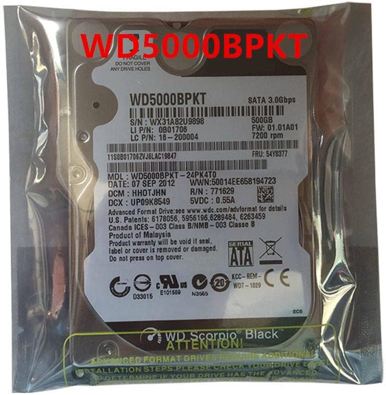 HDD 500GB, 2.5 SATA 3 Gb/s 16MB 7200RPM 9.5 MM Belső Merevlemez Notebook HDD WD5000BPKT