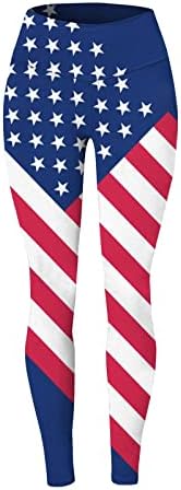 Július 4-én Magas Derék Leggings a Nők USA Zászló Jóga Futó Leggings Ultra Puha Ecsettel Szakaszon Athletic Gym Nadrág