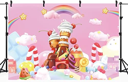 Riyidecor Candyland Lollipop Hátteret Poliészter Szövet Rózsaszín Édes Rajzfilm Szivárvány Gyerekek Kastély Szövet Lányok
