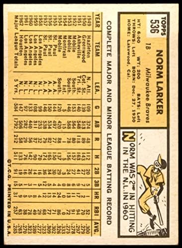 1963 Topps 536 Norm Larker Milwaukee Bátrabbak (Baseball Kártya) EX Bátrabbak