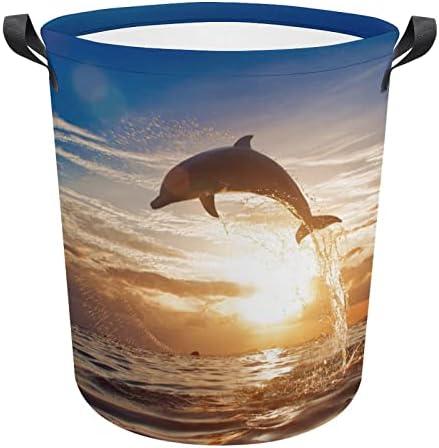 Óceán-Tenger Delfin Ugrott Szennyes Kosár fogantyúval Vízálló Kerek Összecsukható Ruhát Akadályozza Tároló Táska Szervező