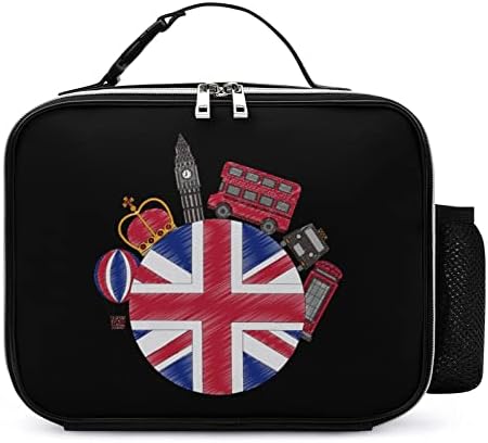 Egyesült Királyság Zászló Big Ben Busz Bőr Újrafelhasználható Ebéd Bag Étkezés Tote Pack Vacsora Doboz Állítható Fogantyú