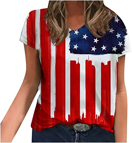 Amerikai Zászló Nyomtatott Tshirts a Nők, 2023 Hazafias Maximum július 4-Nyári Blúz, Rövid Ujjú, V Nyakú Póló