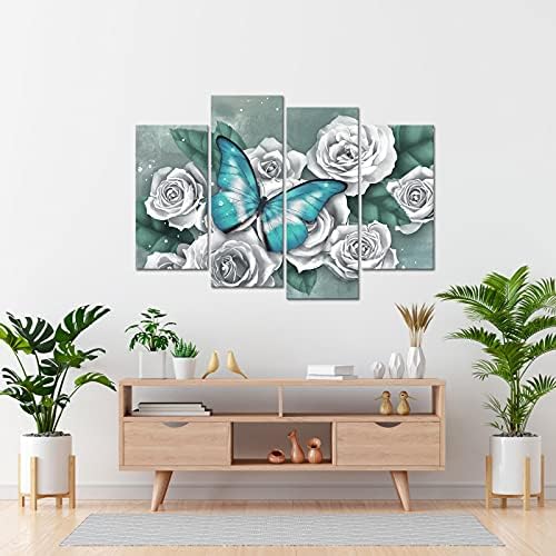 DuoBaorom 4 Panel Réce, Fehér Rózsa, Vászon Wall Art Absztrakt Virág, Pillangó Festmény Kép Konyha, Hálószoba, lakberendezés
