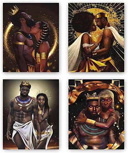 A Wall art plakátok fekete királyok, királynők,，Afro-Amerikai Vászon Art Print，Afro Király Poszter，Fekete Királynő Poszter，Divat