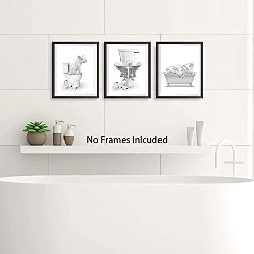Fekete & Fehér Disznó Fürdőszoba Poszter Wall Art Print ,Vicces Disznó Fürdőszoba, Művészet, Disznó, Poszter, Művészi, Vászon