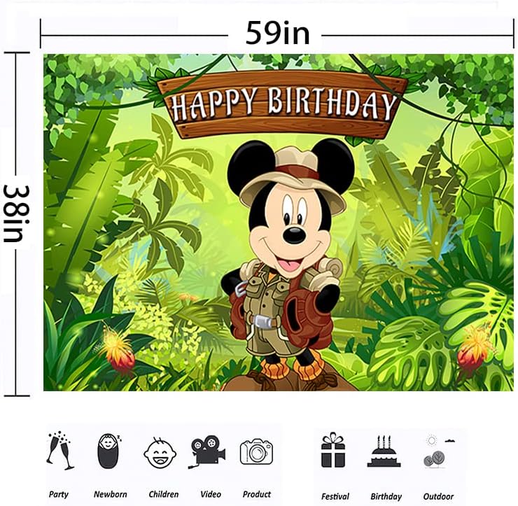 Zöld Vad Dzsungel Hátteret Szülinapi Parti Dekoráció Mickey Safari Banner a babaváró Party Kellékek 5x3ft