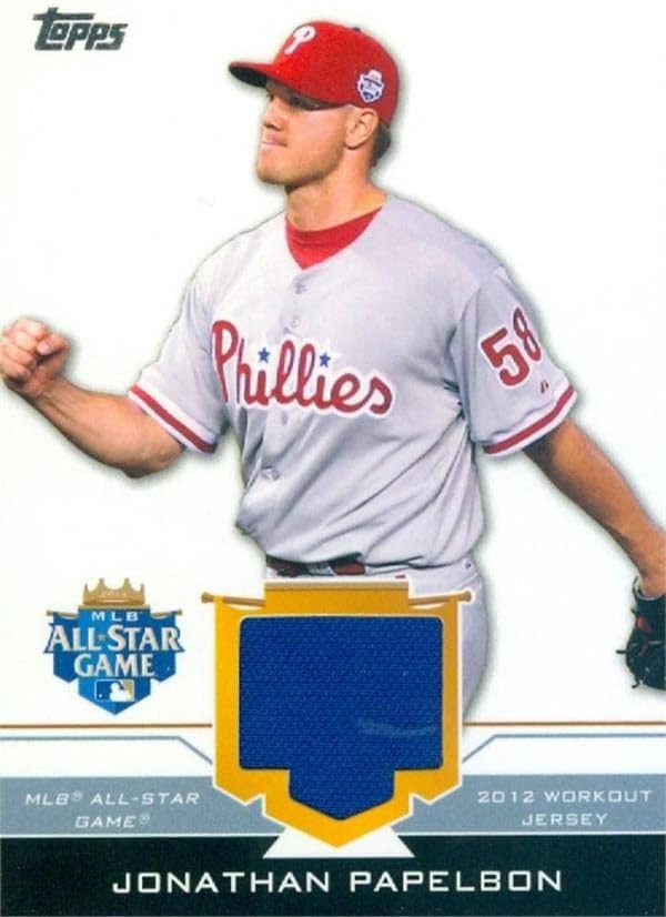 Jonathan Papelbon játékos kopott jersey-i javítás baseball kártya (Philadelphia Phillies) 2012 Topps All Star ASJOP - MLB