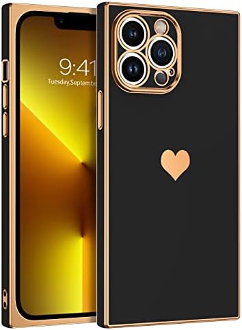 BENTOBEN Tér iPhone 13 Pro Max Esetben, Aranyos Szív Luxus Bevonatú Teljes Kamera lencsevédő, Megerősített Sarok TPU Párna