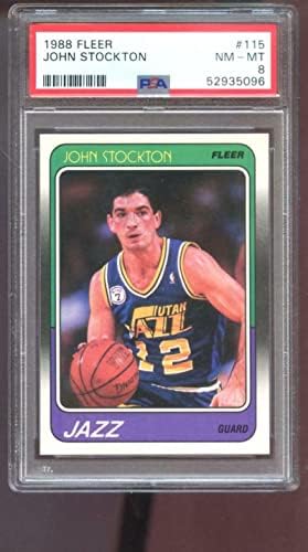 1988-89 Fleer 115 John Stockton KEZDŐ RC PSA 8 Osztályú Kosárlabda Kártya NBA Jazz - Aláíratlan Kosárlabda Kártyák