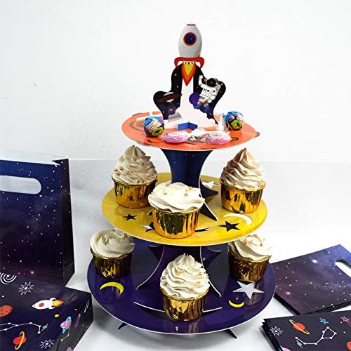A Világűrben Dekoráció 3 Szintek Karton Muffin Állvány Galaxy Party Kellékek Születésnapi Torta Állvány Naprendszer Party