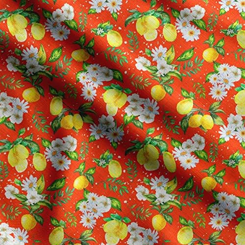 Soimoi Narancssárga Pamut Cambric Szövet Levelek,Virágos & Lemon Növényi Nyomtatási Anyag A gyár által 42 Hüvelyk Széles