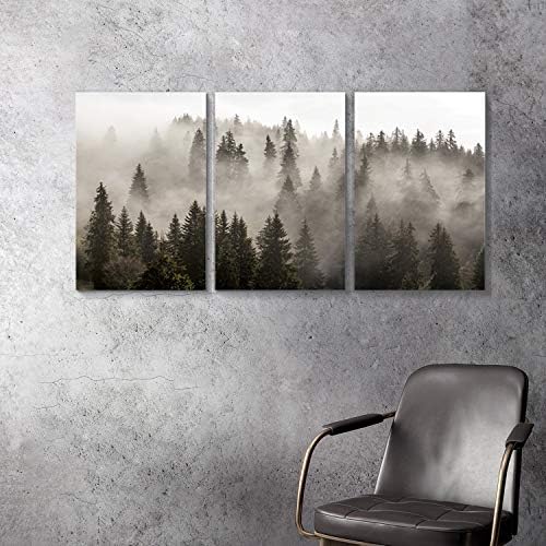 Természeti Táj Wall Art Festmények: Fényképes Műalkotások Sötét fák a Köd Ködös Erdő Fenyő Nyomtatás Csomagolva, Vászon Dekoráció,