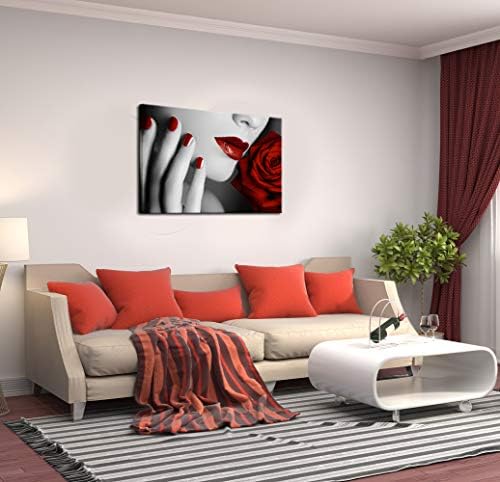 Nachic Fal Divat Wall Art a Hálószoba Berendezés Fekete, Piros Vászon Art Print Nő Ajkát Körmök, Piros Rózsa Képet, Smink,
