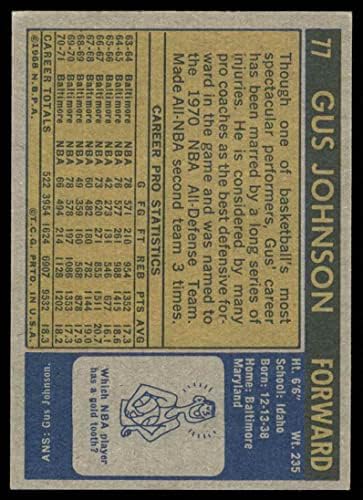 1971 Topps 77 Gus Johnson Baltimore Golyók (Varázslók) (Kosárlabda Kártya) FAIR Golyók (Varázslók) Idaho