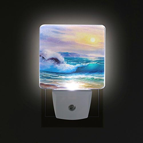 Naanle Készlet 2 Reggel A Tenger Hullám-Színes Olaj Festmény Nyári Óceán Napkelte Seagull Automatikus Érzékelő LED Alkonyat