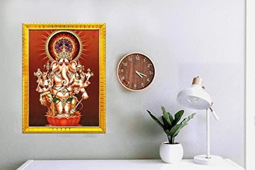zig zag Ganesha Ganapati Ji Drishti Nazar Képkeret Fali / Asztali / Pooja Szoba ( 7x9 cm, Akril Üveg) Arany