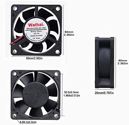 Wathai 60mm x 60mm x 20mm 12V 2Pin DC hűtőventilátor Brushless Hűtő Ventilátor
