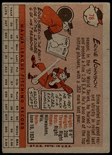 1958 Topps 78 WN Ernie Johnson Milwaukee Bátrabbak (Baseball Kártya) (Név, Fehér Betű) FAIR Bátrabbak