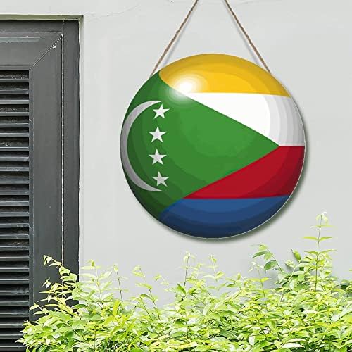 Comore-Zászló Kerek Ajtó Fogas Alá Comore-Zászló, Rusztikus Parasztház Fa Raklap Wall Art Jel Emléktábla Ország Szuvenír