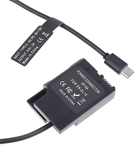 Fotga USB-C-Típusú Adapter Kábel + Dekódolt EN-EL14 Dummy Akkumulátor Nikon D3100 D3200 D3300 D3400 D3500 D5100 D5200 d5300