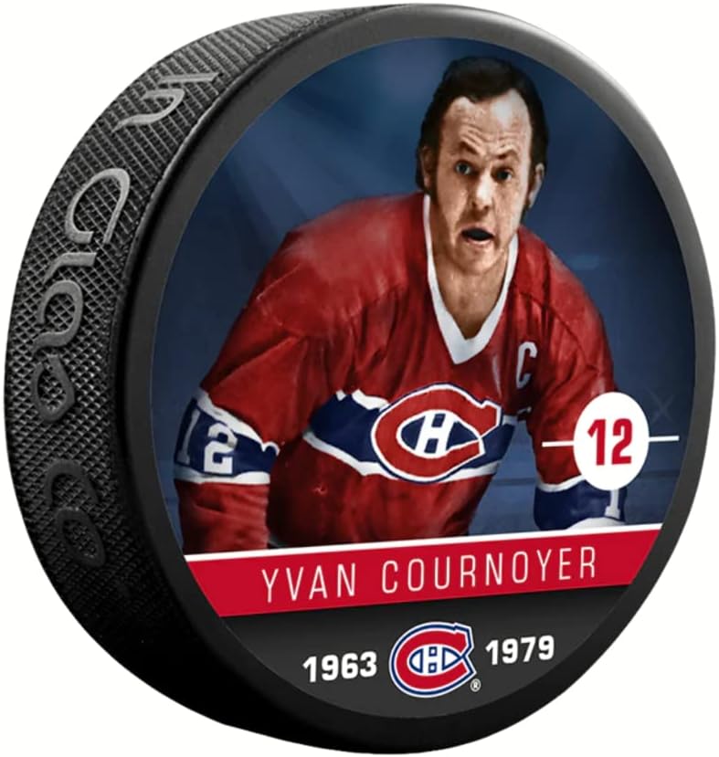 Inglasco Yvan Cournoyer Montreal Canadiens NHL Öregdiák Fotó Korong w/Csapat kirakat
