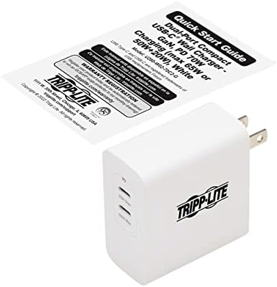 Tripp Lite Dual-Port USB-C Fali Töltő 70W Teljesítmény Szállítás, Töltő, Telefon & Laptop Kompatibilis, Kompakt GaN Magas