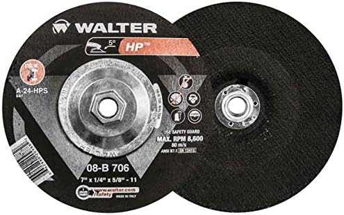 Walter 08B706 7x1/4x5/8-11 HP Spin-Fém Hub Nagy Teljesítményű csiszolókorongok Típus 28S Osztály A-24, 10 pack