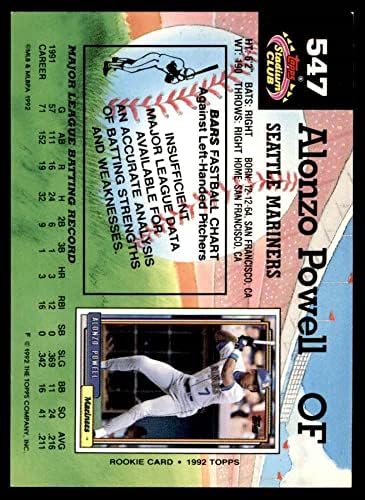 1992 Topps 547 Alonzo Powell Seattle Mariners (Baseball Kártya) Autogramot Mariners