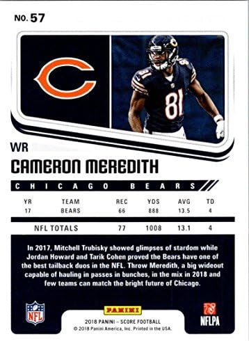 2018 Pontszám 57 Cameron Meredith Chicago Bears Foci Kártya